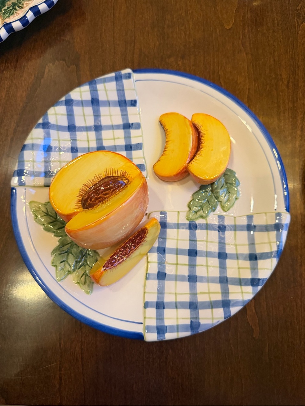 GANZ 3-D Blue & Yellow Vintage Ceramic Peach wall plate